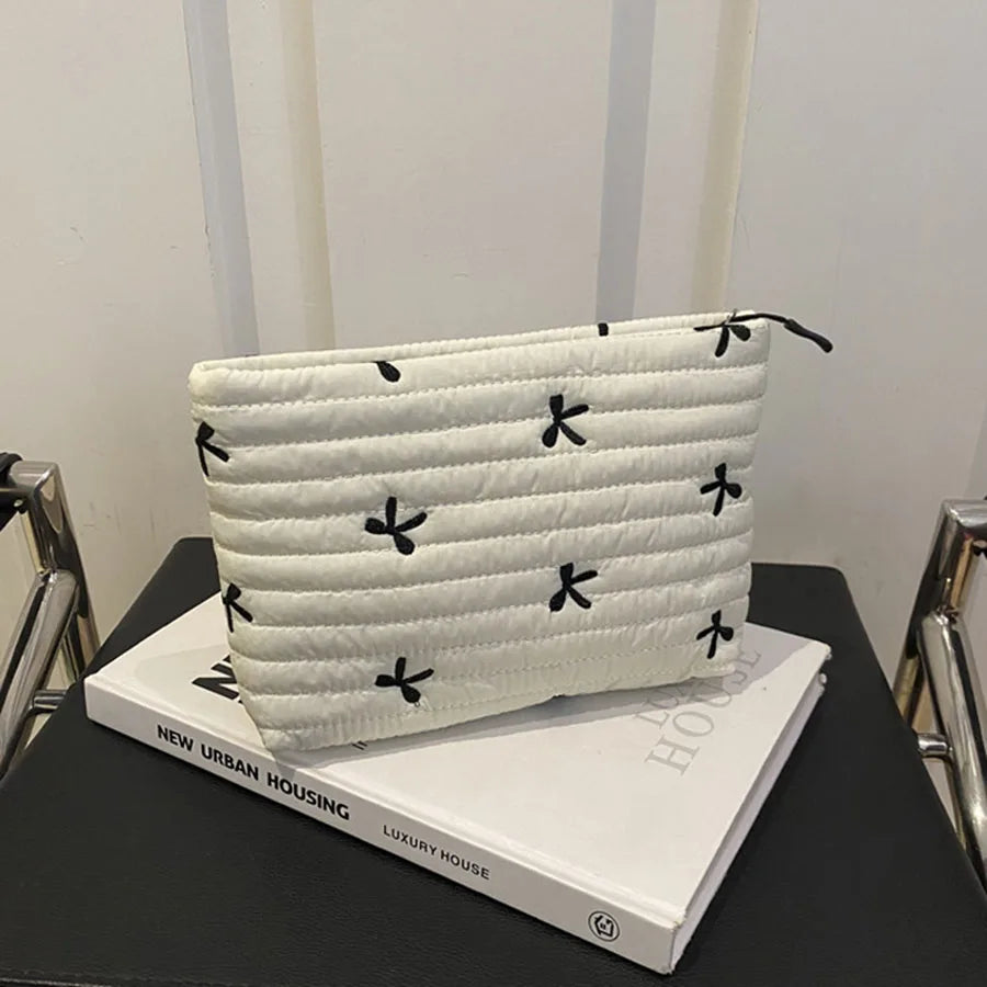 Large Capacity Cosmetic Bag-Embroidery Bow Wash