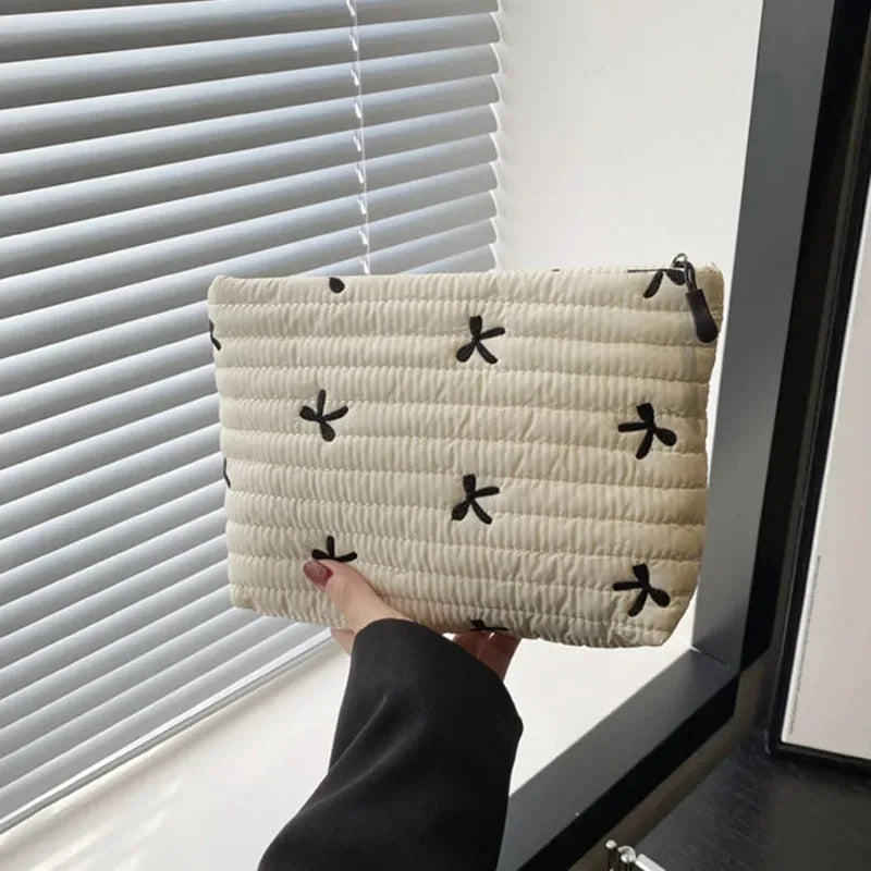 Large Capacity Cosmetic Bag-Embroidery Bow Wash