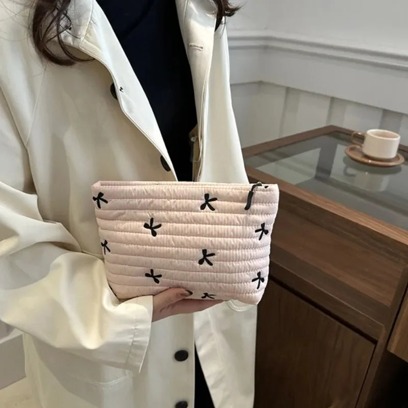 Large Capacity Cosmetic Bag-Embroidery Bow Wash