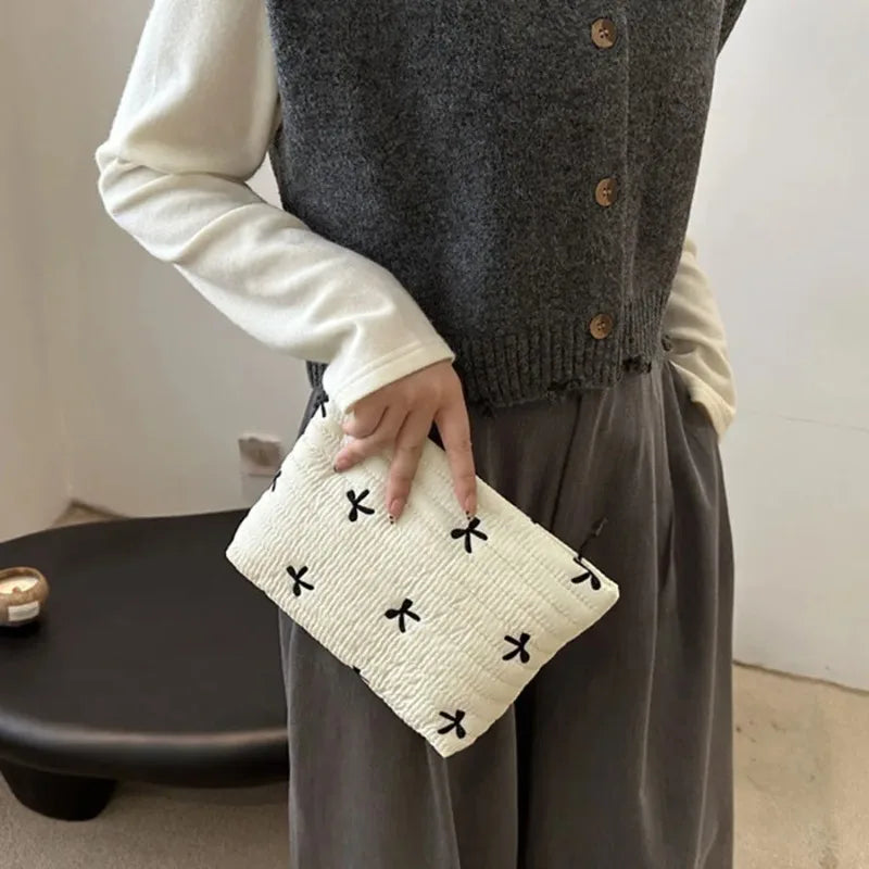 Large Capacity Cosmetic Bag-Embroidery Bow Wash