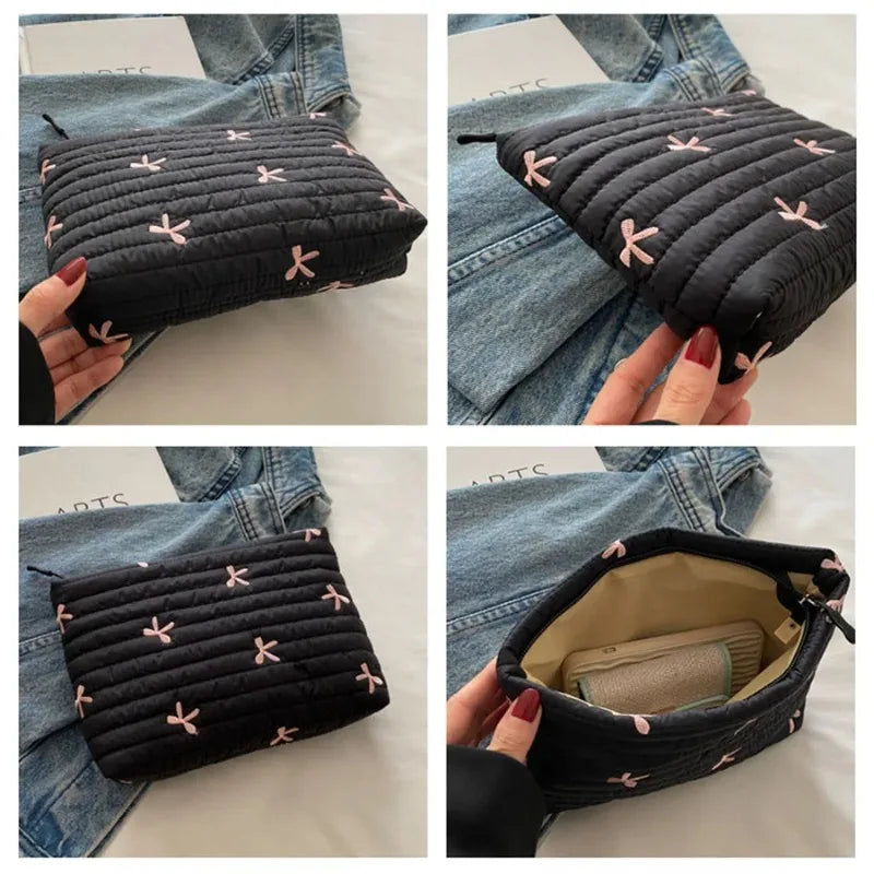 Large Capacity Cosmetic Bag-Embroidery Bow Wash